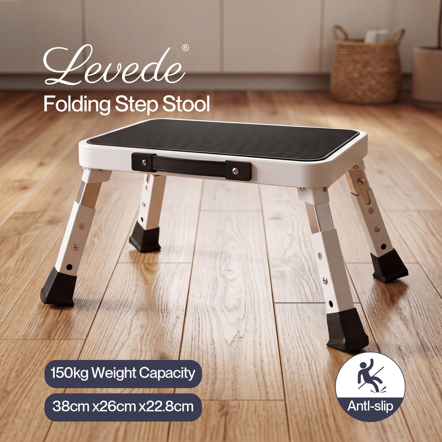 Levede Folding Step Stool Adjustable Non Slip Portable Foot Stool