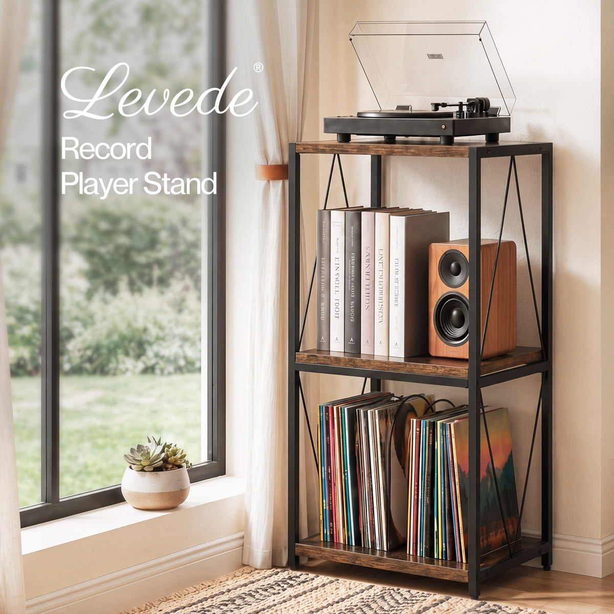 Levede Retro Record Player Stand 3 Tier Storage for Vinyl Records Brown