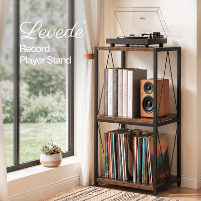 Levede Retro Record Player Stand 3 Tier Storage for Vinyl Records Brown
