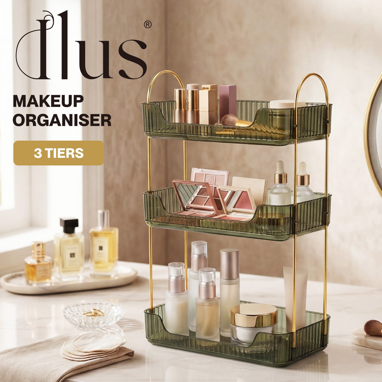 ilus Makeup Organiser Modern Minimalist 3-Tier Cosmetic Storage Rack Beauty