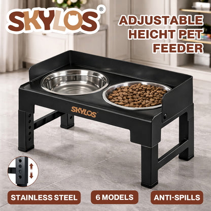Skylos Elevated Pet Feeder Double Raised Dog Bowls 6 Height Food Water Feeding