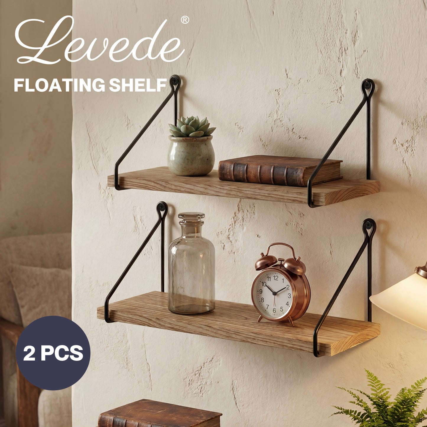 Levede Solid Floating Shelves Wall Mounted Hanging Shelf Set of 2 Rustic 40cm