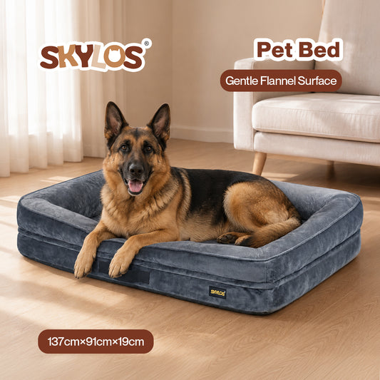 Skylos Large Dog Bed Orthopedic Dog Bed Egg Foam Bolster Sofa Gray Household