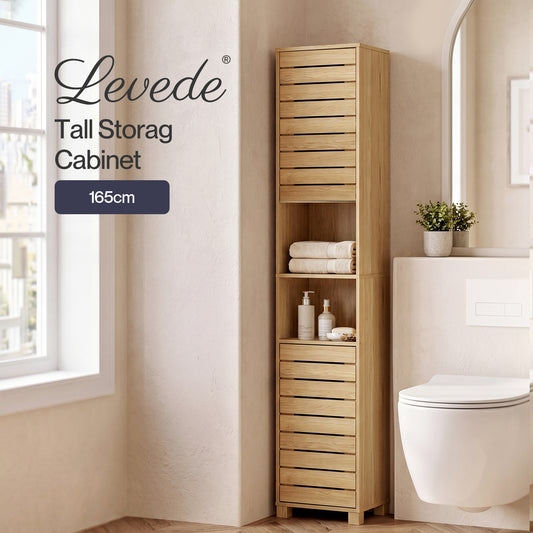 Levede Bathroom Storage Cabinet Hallway Tall Cupboard Adjustable Shelves Oak