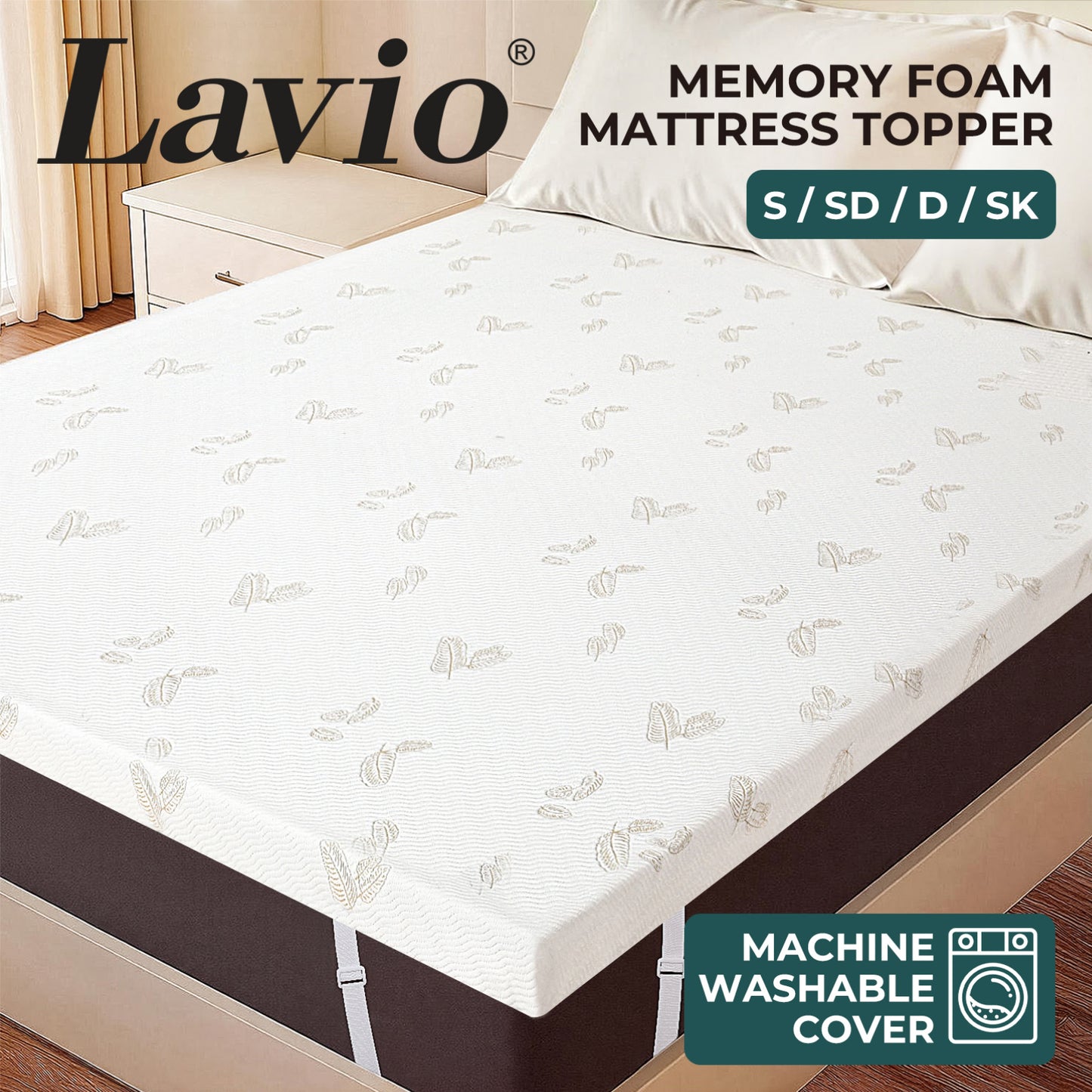 Lavio Memory Foam Mattress Topper 7cm Single Double Dual Layer Washable Non Slip
