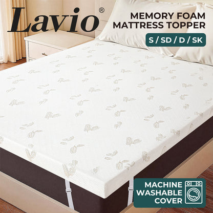 Lavio Memory Foam Mattress Topper 7cm Single Double Dual Layer Washable Non Slip