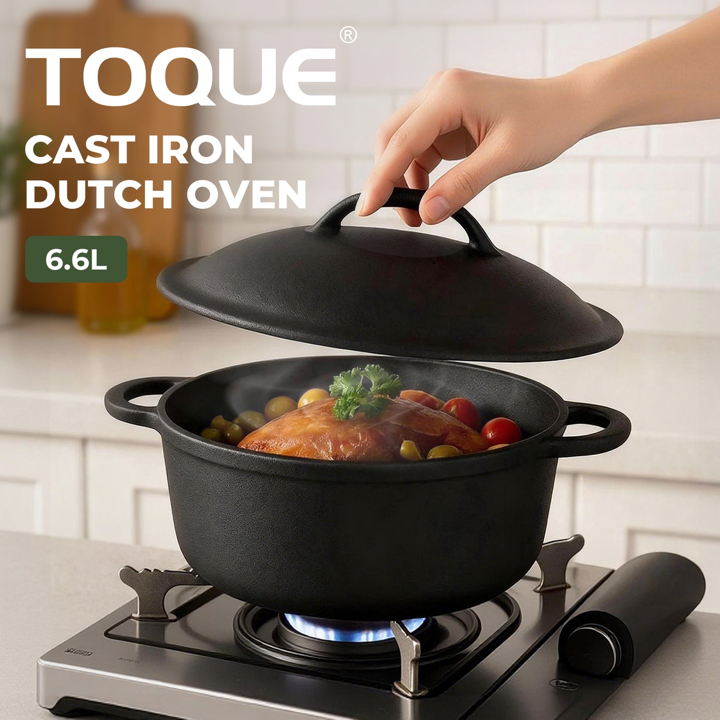 Toque 6.6L Cast Iron Dutch Oven Heavy Duty Casserole Dish Pot Stockpot With Lid