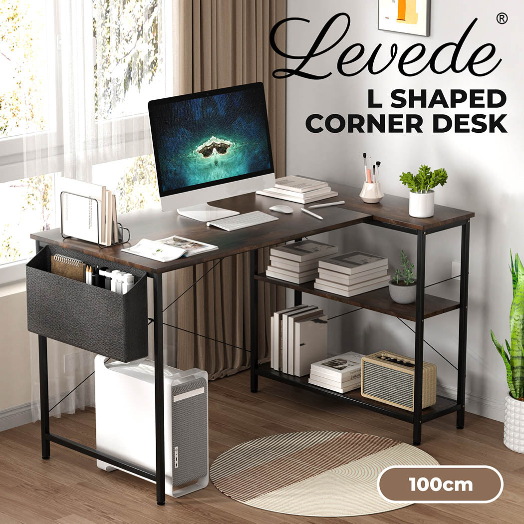 Levede L Shaped Office Computer Corner Desk for Home with Storage Shelves 100cm