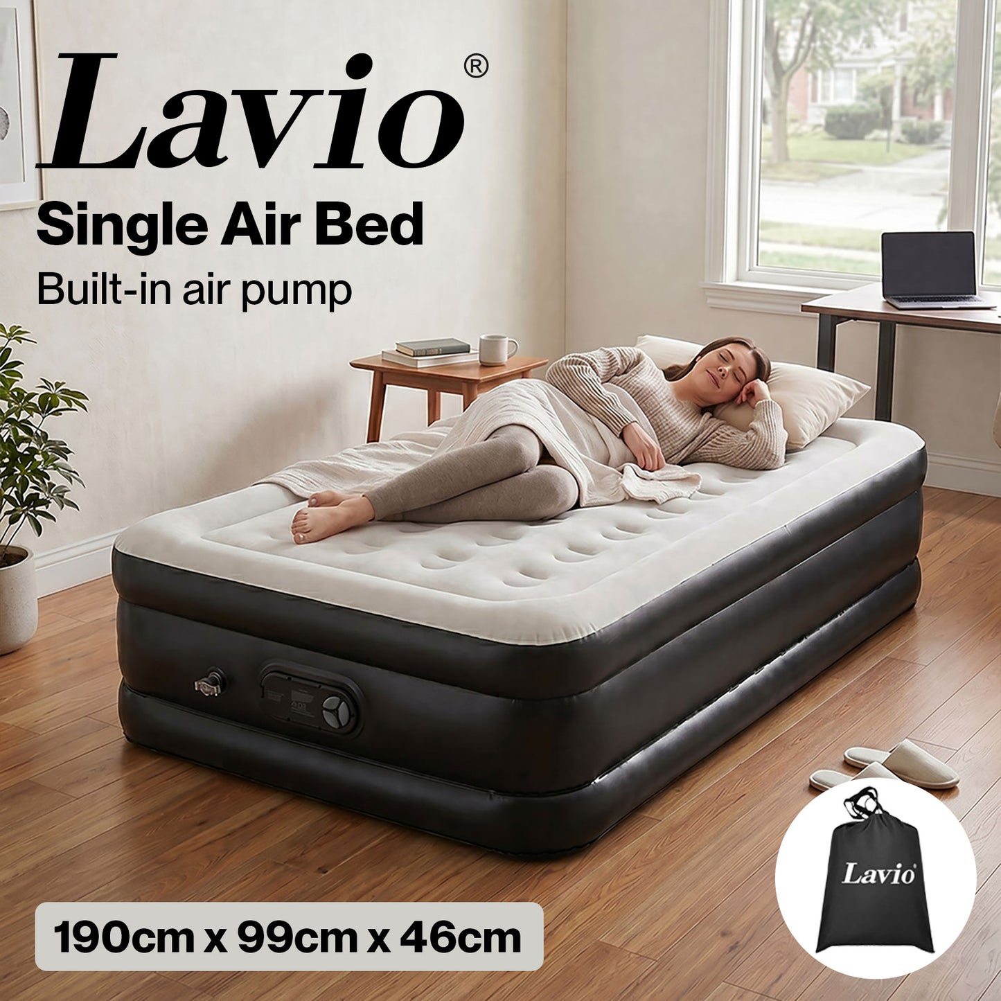 Lavio Air Mattress Built in Pump Single High Raised Inflatable Bed Waterproof