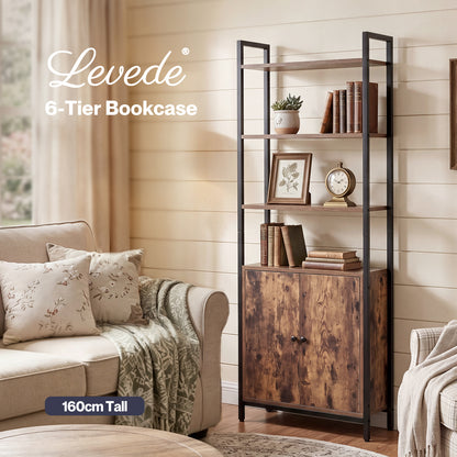Levede Bookshelf 6 Tier Adjustable Display Shelf  90kg Living Room Walnut Colour