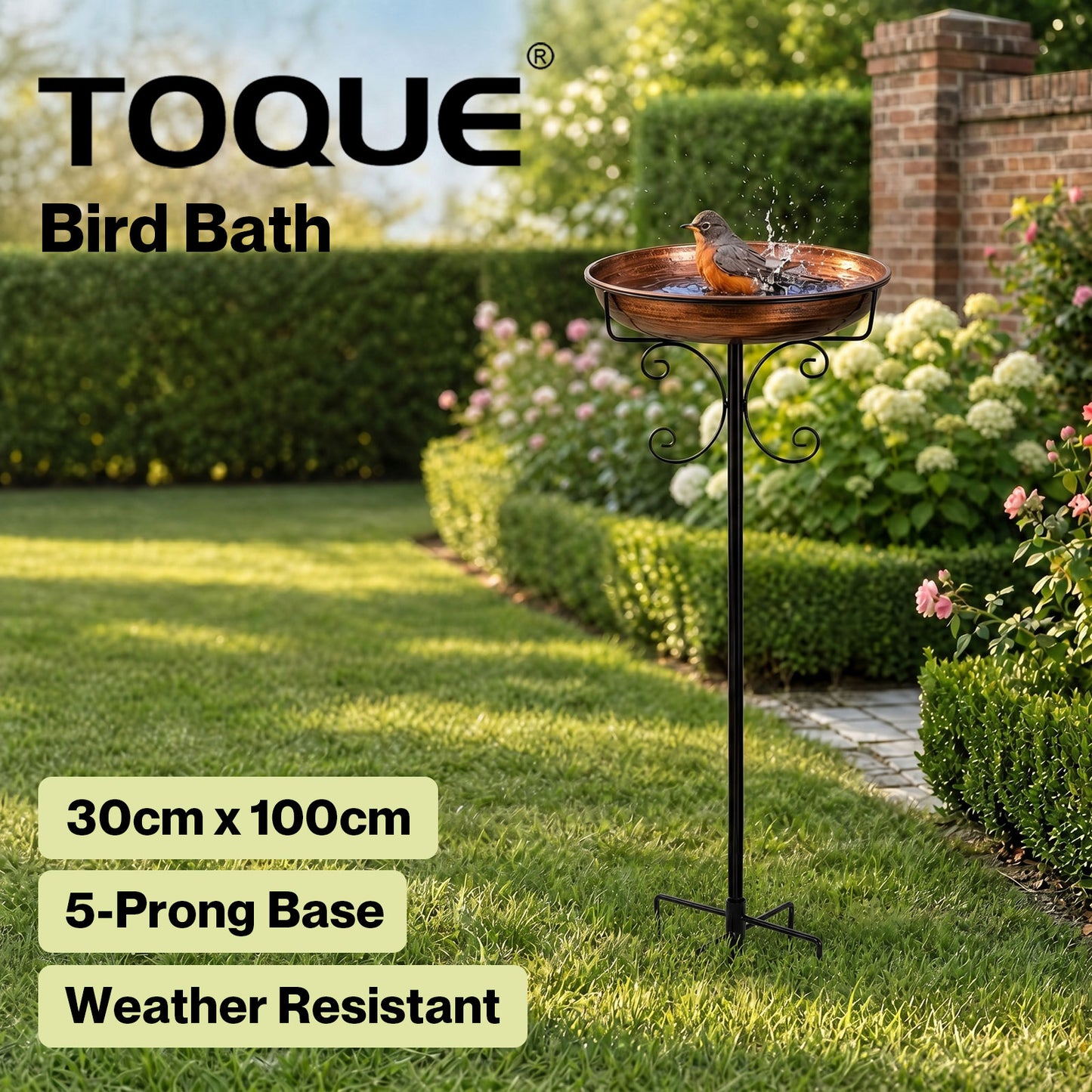 TOQUE Metal Bird Bath Outdoor Garden Bird Feeder Bowl Patio Decor Freestanding