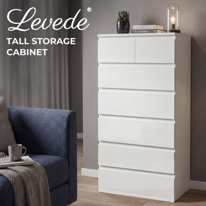 Levede Tall Chest of Drawers White Storage Cabinet for Bedroom Hallway Home