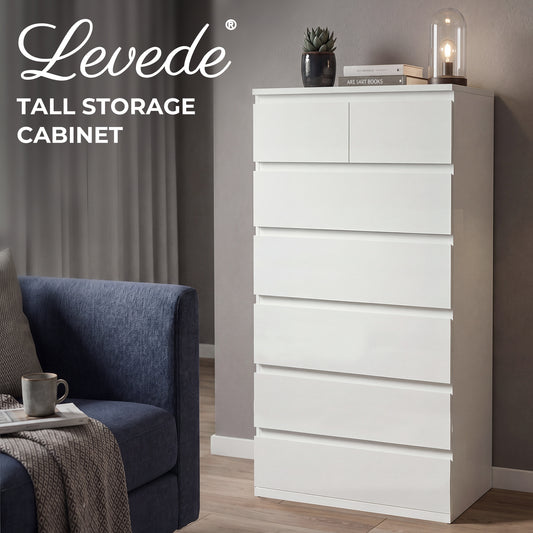 Levede Tall Chest of Drawers White Storage Cabinet for Bedroom Hallway Home