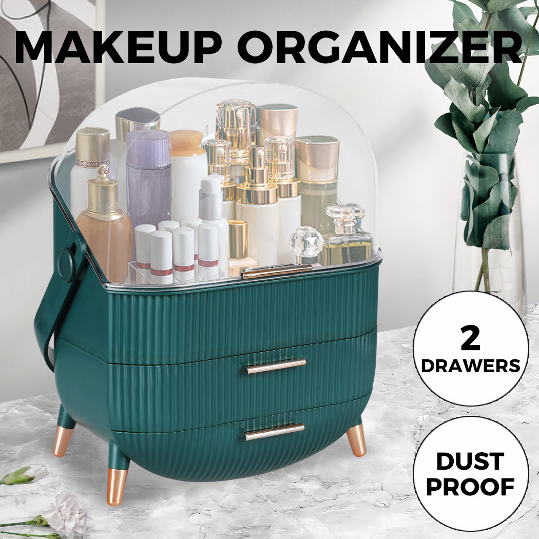 ilus Makeup Organizer Case Drawer Portable Cosmetic Jewellery Storage Box Dark Green