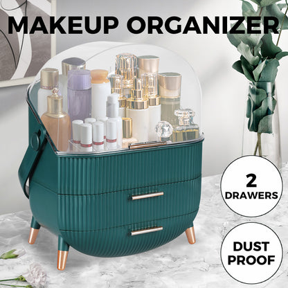 ilus Makeup Organizer Case Drawer Portable Cosmetic Jewellery Storage Box Dark Green