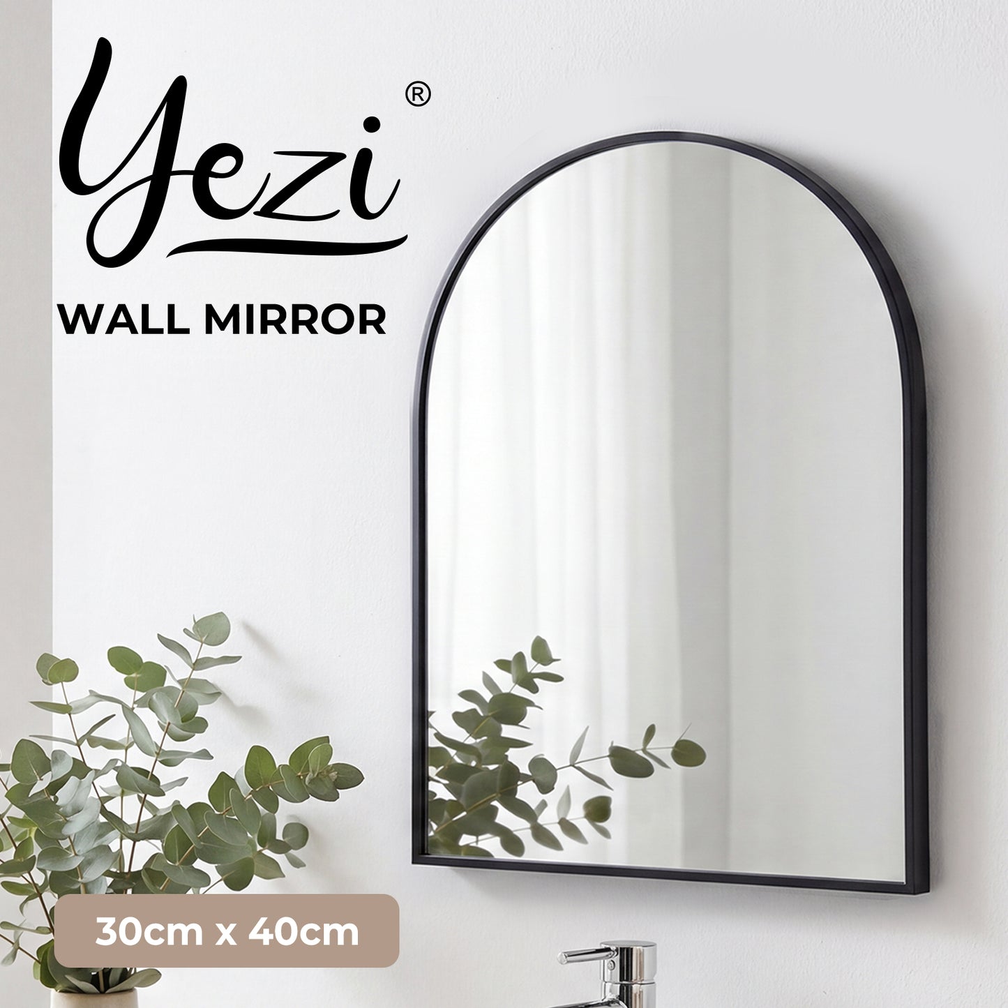 Yezi 30x40cm Arched Wall Mirror Black Metal Frame Bathroom Bedroom Vanity Mirror