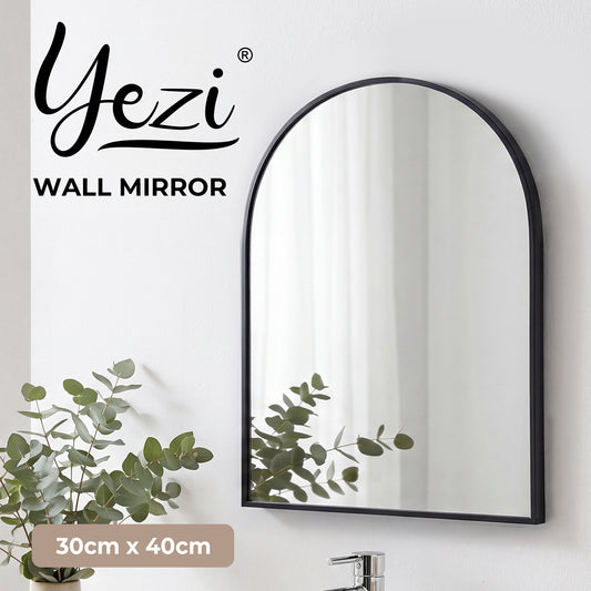 Yezi 30x40cm Arched Wall Mirror Black Metal Frame Bathroom Bedroom Vanity Mirror