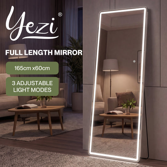 Yezi Full Length Mirror 3 Color LED Touch Dressing Mirror 165x60cm with Dimming