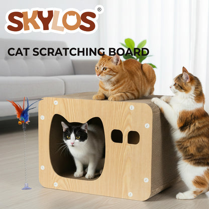 Skylos Cat Scratching Post Cat Cardboard House Cat Scratcher with Toy Indoor