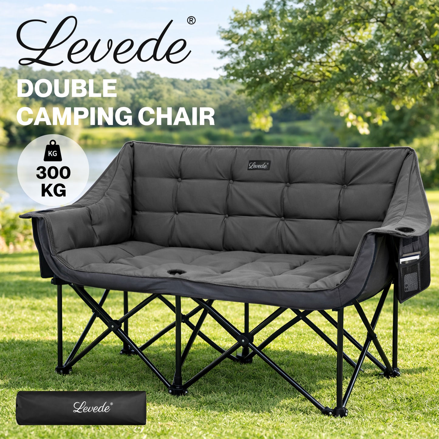 Levede Double Camping Chair 2 Seater Folding Outdoor Loveseat Garden Sofa Seat