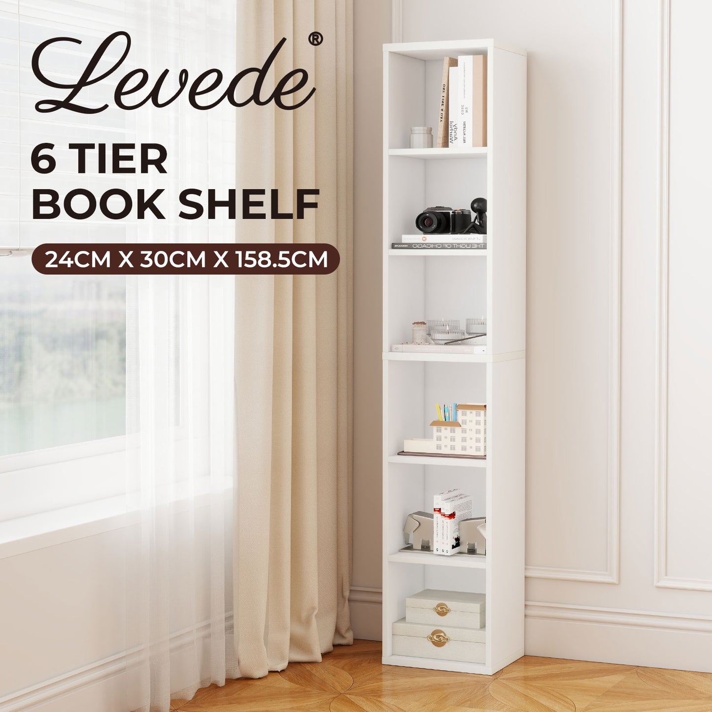Levede Bookcases Book Shelf Shelving Storage Unit Slim Wood Office Home White