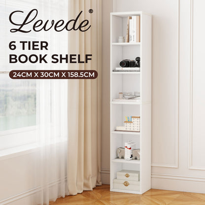 Levede Bookcases Book Shelf Shelving Storage Unit Slim Wood Office Home White