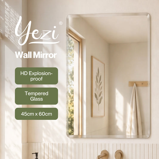 Yezi Wall Mirror Tempered Glass HD Make Up Mirror Vanity Bathroom 45x60cm