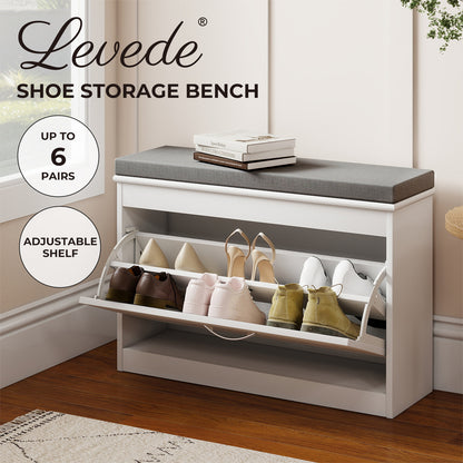 Levede Slim Shoe Storage Cabinet White Hallway Shoe Bench Organiser Unit 75cm