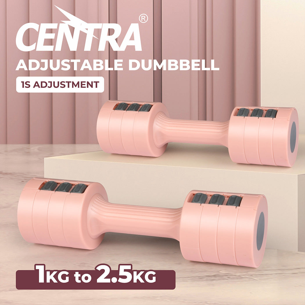 Centra 2x Adjustable Dumbbells 1-2.5KG Metal Home Gym Exercise Weight Training