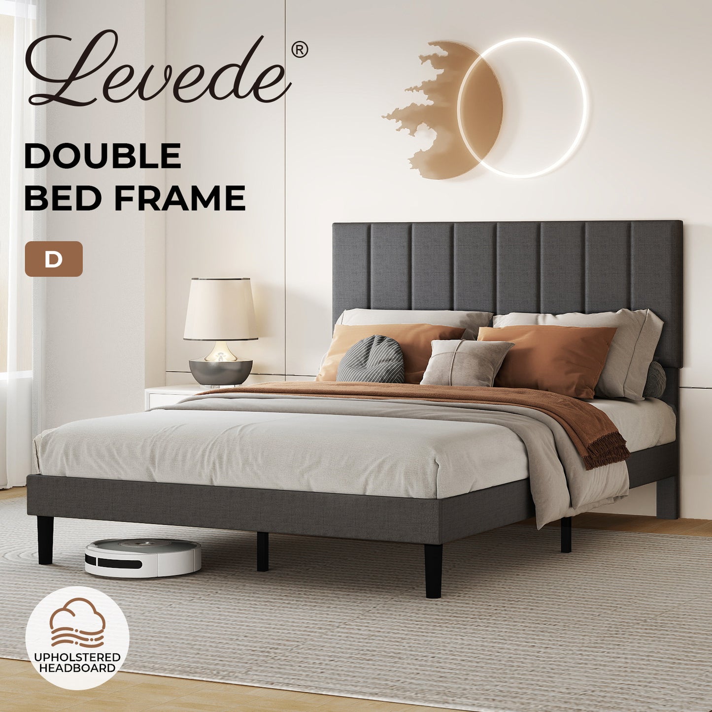 Levede Bed Frame Double Upholstered  Foam Headboard Soft Linen Fabric Wooden