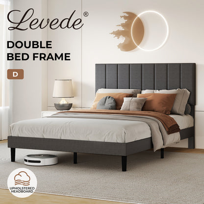 Levede Bed Frame Double Upholstered  Foam Headboard Soft Linen Fabric Wooden