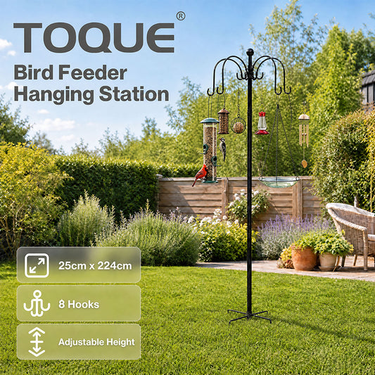 TOQUE Bird Feeding Station Outdoor Garden Shepherd Hook Adjustable Stand Black