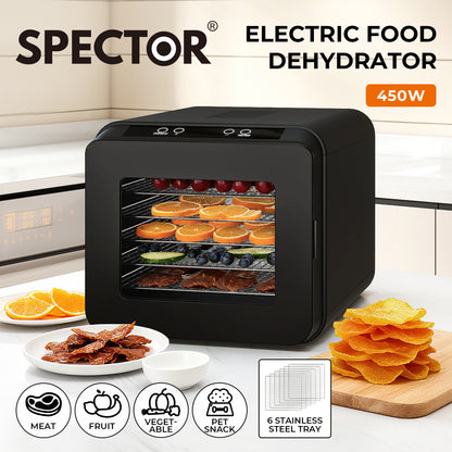Spector Electric Food Dehydrator 6 Stainless Steel Trays Touch Control 72H Timer