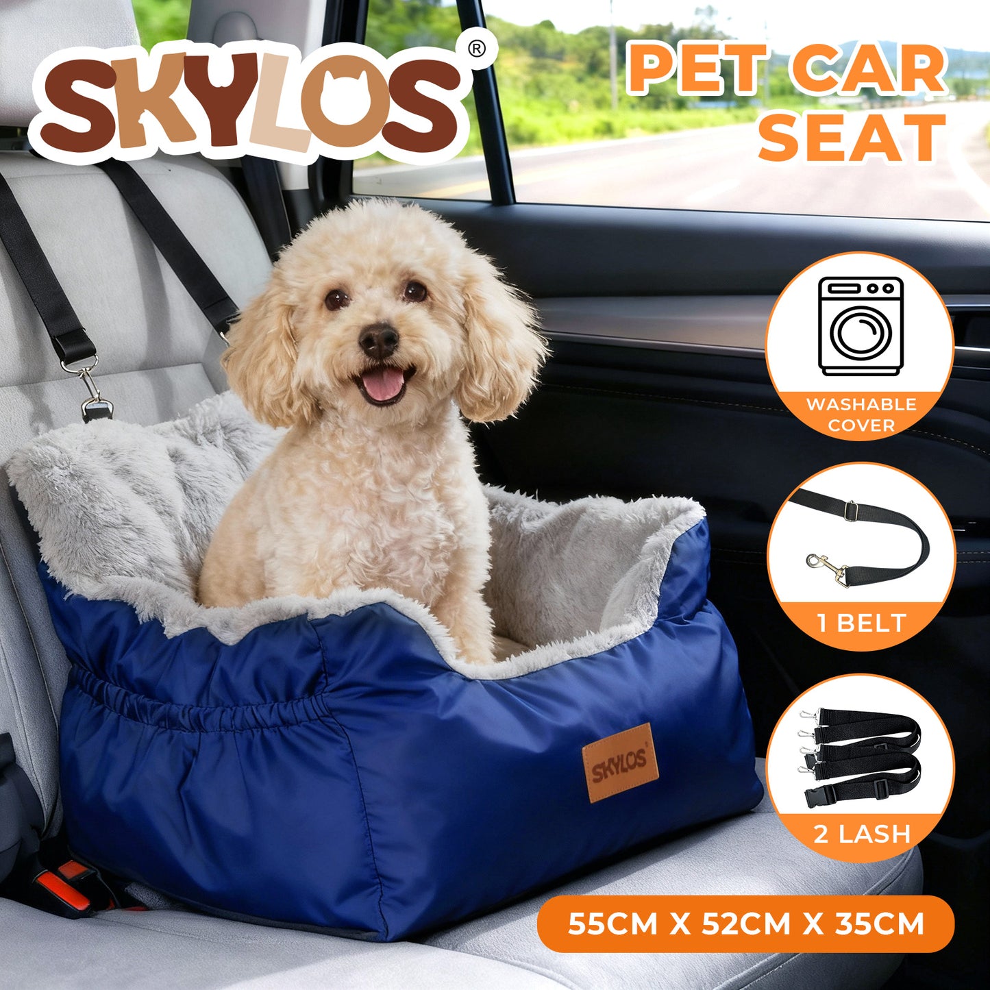 Skylos Small Dog Booster Car Seat Dog Washable Pet Travel Bed With Leash Storage