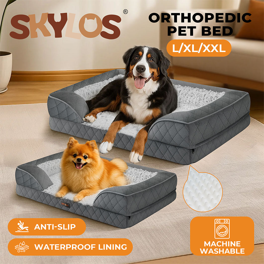 Skylos Orthopedic Pet Bed Dog Memory Foam Cushion Calming Mat Washable Large