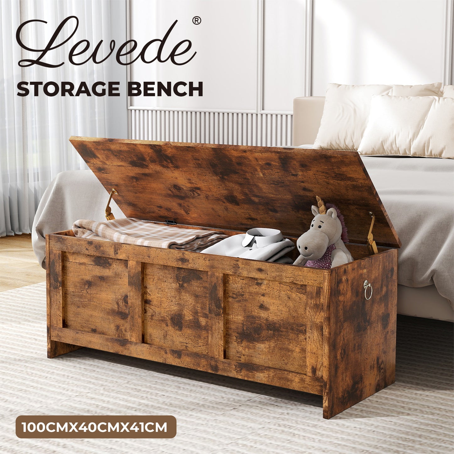 Levede Storage Chest Trunk Wood Blanket Box Toy Organiser Box Ottoman Bench 140L
