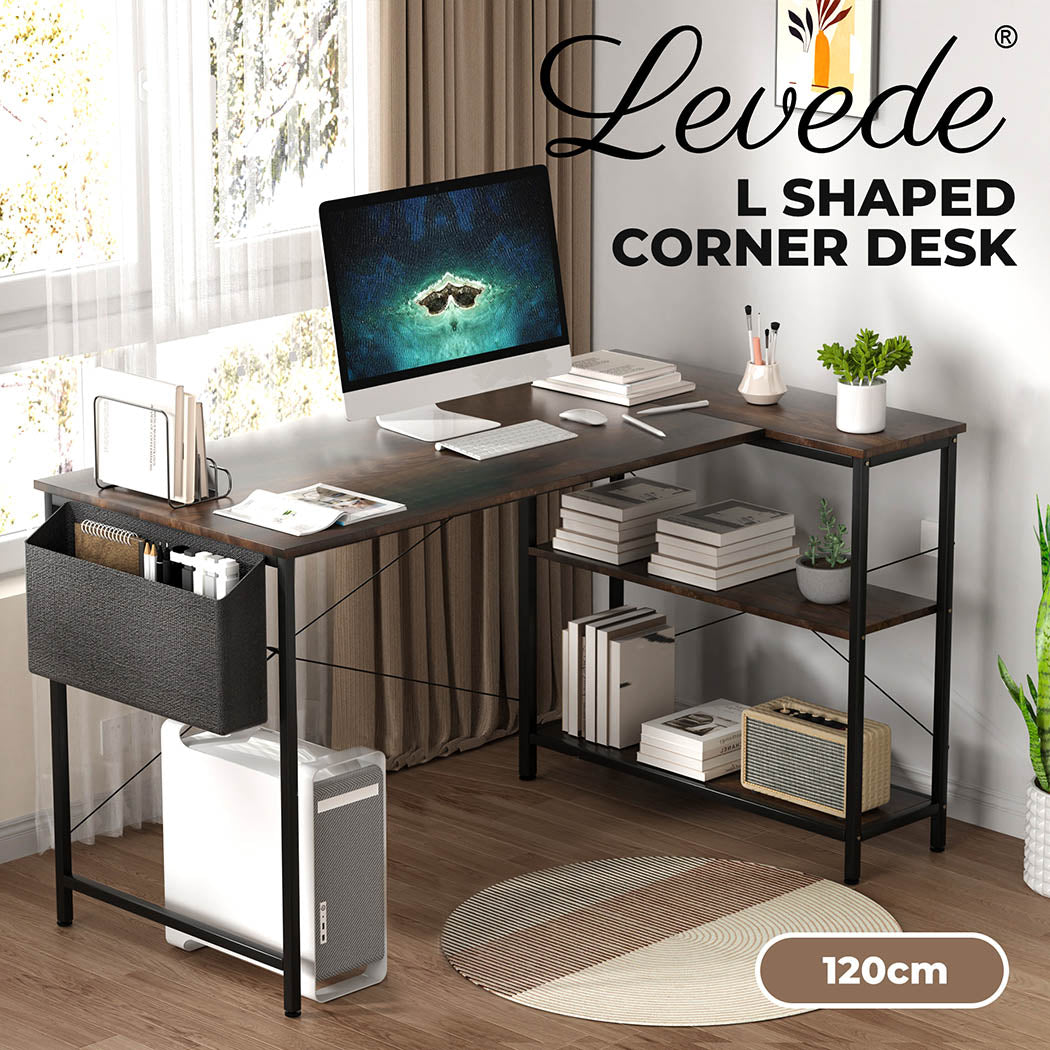 Levede L Shaped 120cm Browm Computer Desk Home Office Laptop Modern