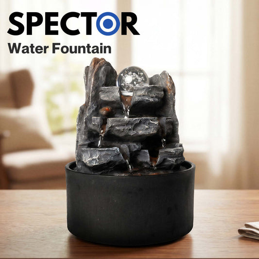 Spector Tabletop Water Fountain With Rotating Glass Ball  Resin Grey Brown