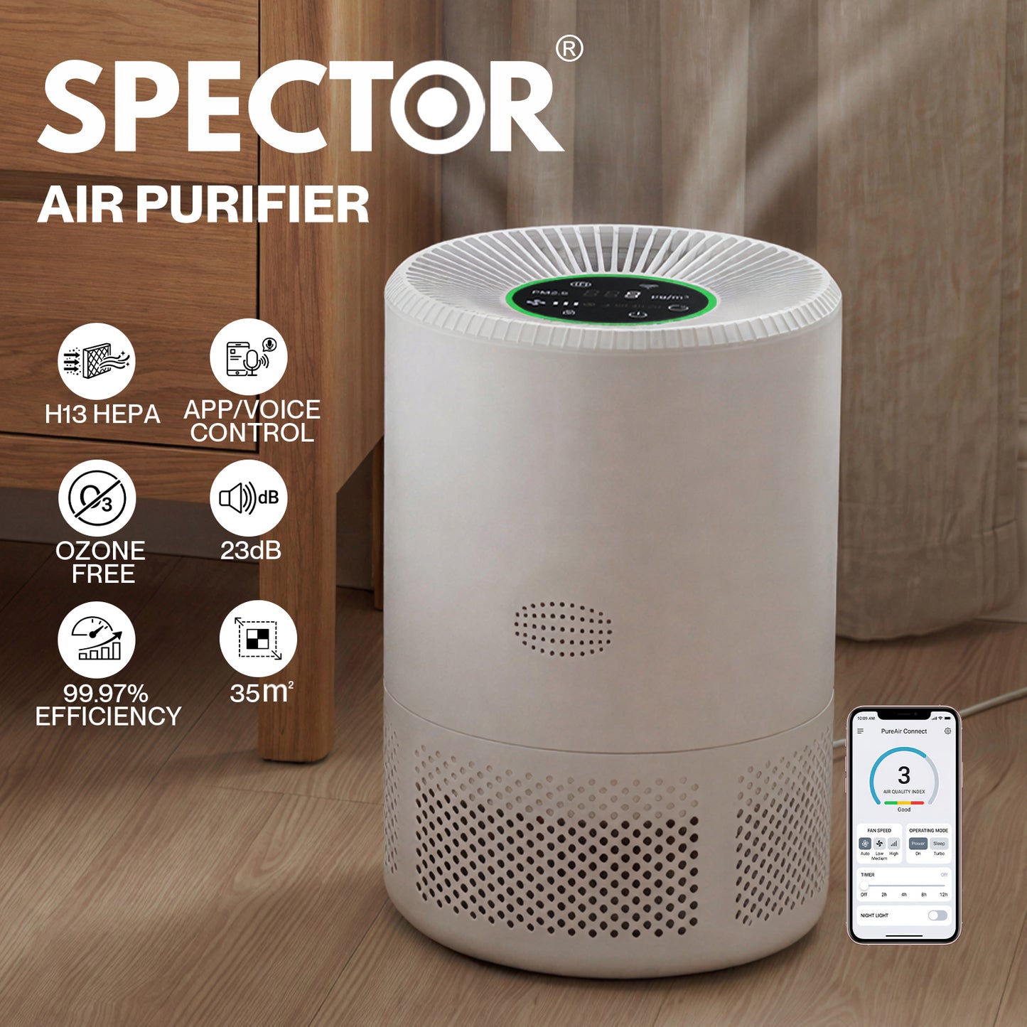 Spector Air Purifier Smart HEPA Alexa APP Control with Timer Quiet Sleep Mode