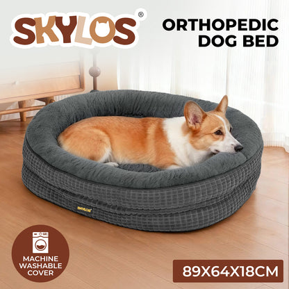 Skylos Orthopedic Plush Dog Bed Soft Washable Pet Bed Grey Cosy Cushion L Size