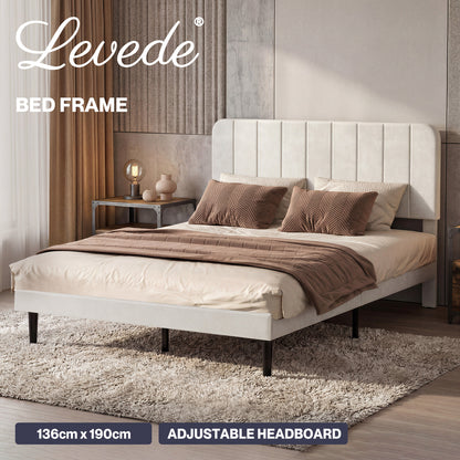 Levede Double Bed Frame Upholstered Platform Bedframe Adjustable Headboard White