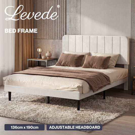 Levede Double Bed Frame Upholstered Platform Bedframe Adjustable Headboard White