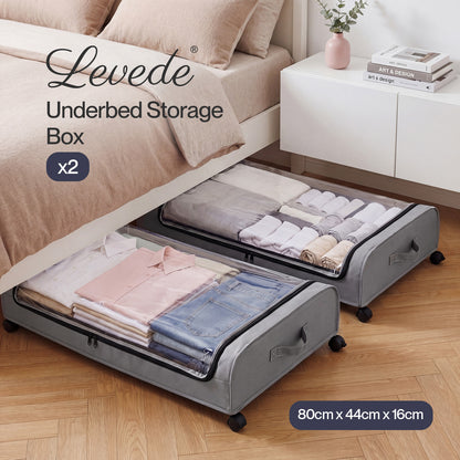 Levede Under Bed Storage Boxes with Lids  46L x2  Rolling  Grey  Oxford