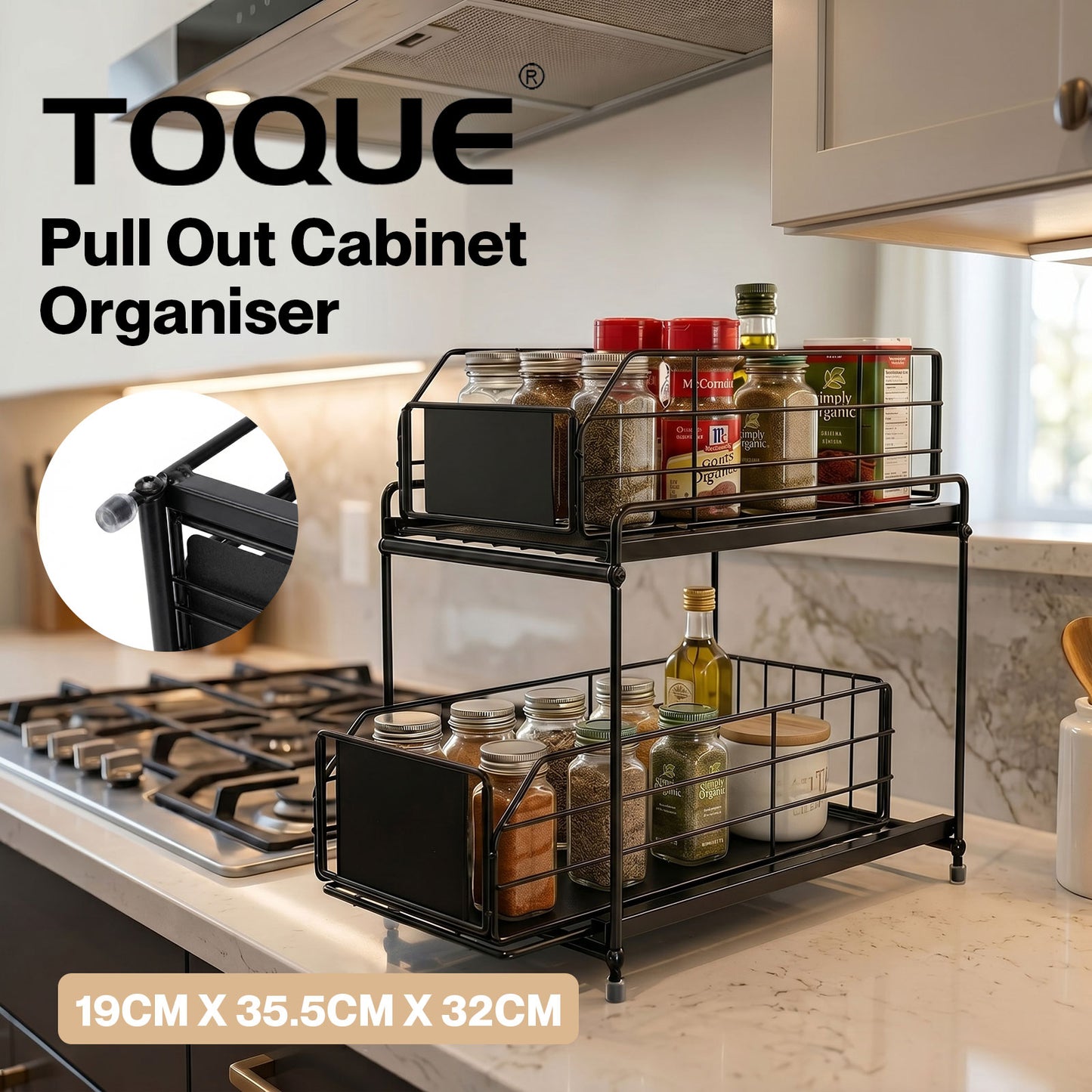 TOQUE 2 Tier Pull Out Basket Under Sink Kitchen Cabinet Storage Organiser Drawer