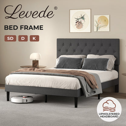 Levede Upholstered Bed Frame Wood Small Double Linen Fabric Soft Foam Headboard