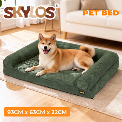 Skylos Orthopedic Dog Bed Washable Cozy Corduroy Puppy Pet Sofa Cushion Green