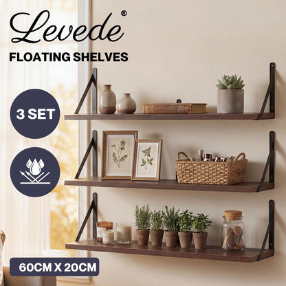 Levede Floating Shelf Set of 3 Wall Mounted Shelves Storage Display Rustic 60cm