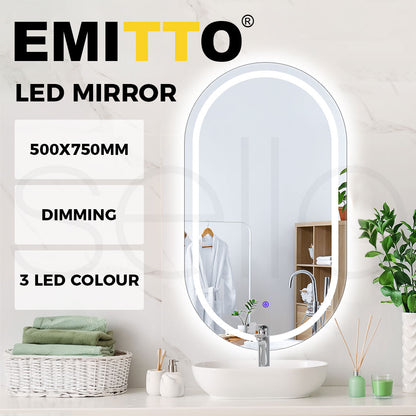 Led Bathroom Mirror With 3 Light Oval Makeup Wall Mirrors Illuminated 50x75cm