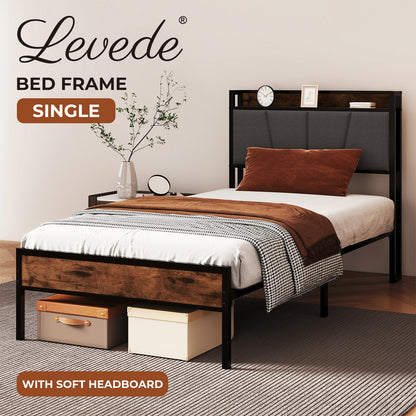 Levede Heavy Duty Single Bed Frame Metal Platform with Storage Headboard 3FT