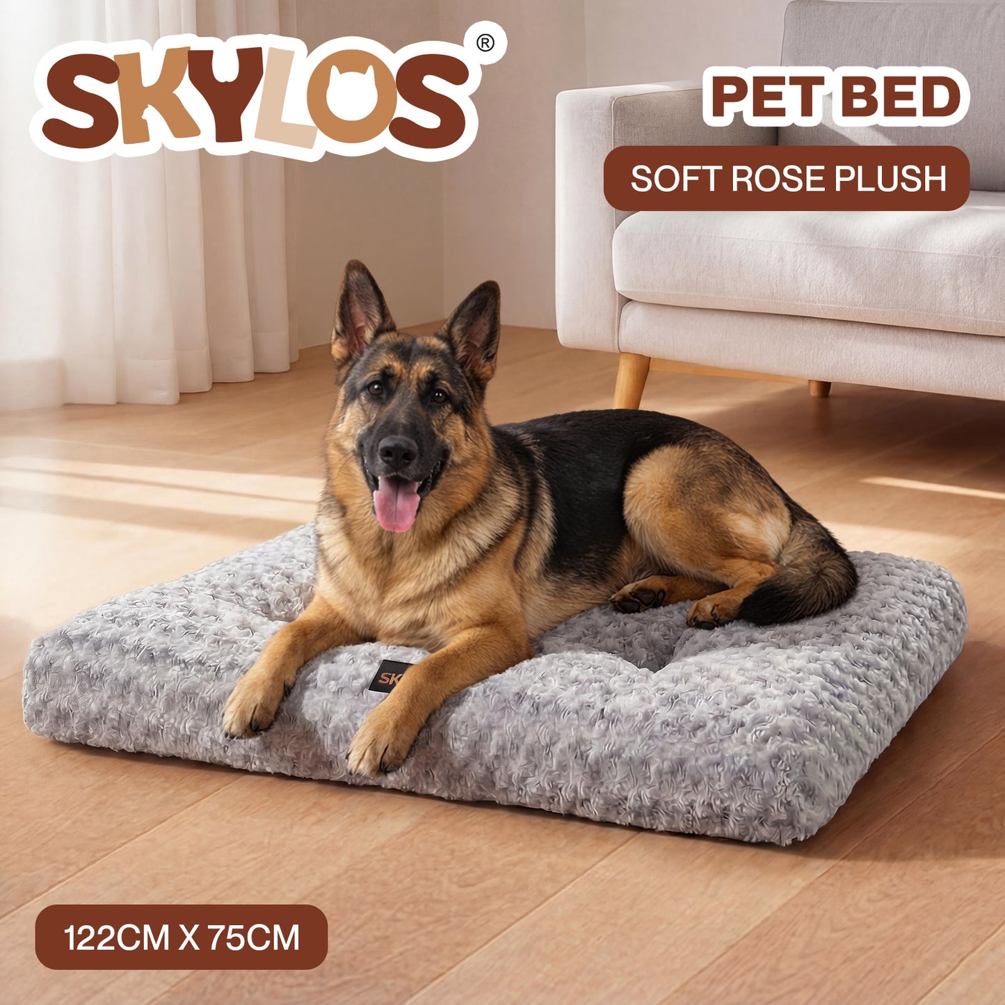 SKYLOS Large Dog Bed Plush Soft Rose Velvet Non-Slip Pet Crate Keneel Mat 4XL